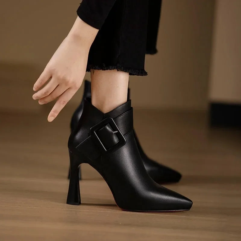 New Womens High Heels White Boots 10cm Thick Heel Round Toe Zipper Mom Boots Classic Elegant Female Shoes