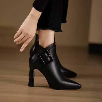 New Womens High Heels White Boots 10cm Thick Heel Round Toe Zipper Mom Boots Classic Elegant Female Shoes