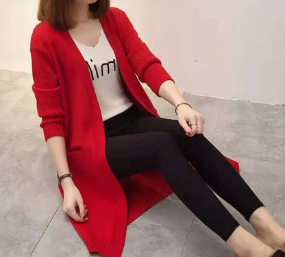 V-Neck Long Knit Cardigan for Women – 2025 Y2K Harajuku Style