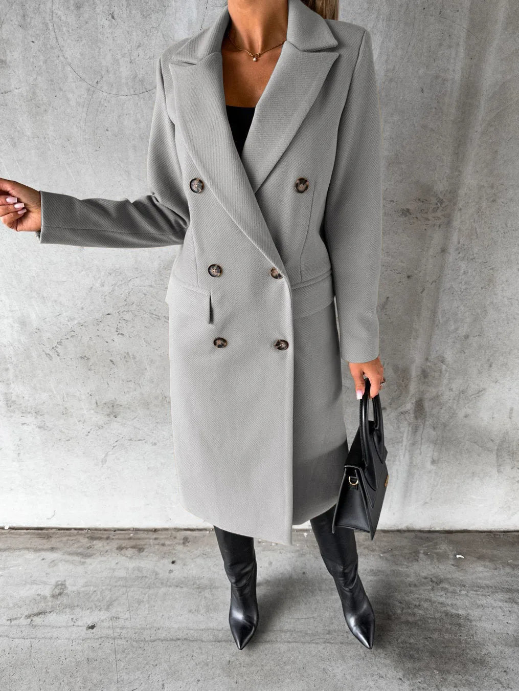 Double-Breasted Wool Blend Overcoat – Classic Elegant Winter Coat for Women