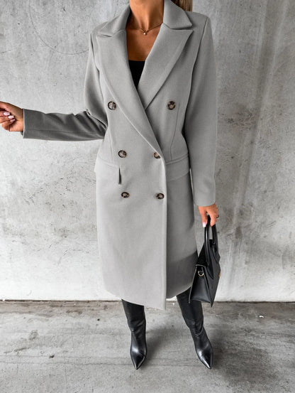 Double-Breasted Wool Blend Overcoat – Classic Elegant Winter Coat for Women