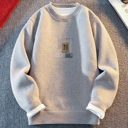 Mens Fleece O Neck Sweater Warm Soft And Thick For Winter Autumn