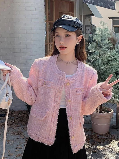Elegant Pink Turn-Down Collar Jacket for Effortless Feminine Chic Street Style