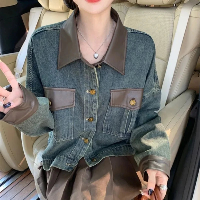 Irregular Crop Denim Coat for Effortless Y2K Street Style Edge Looks