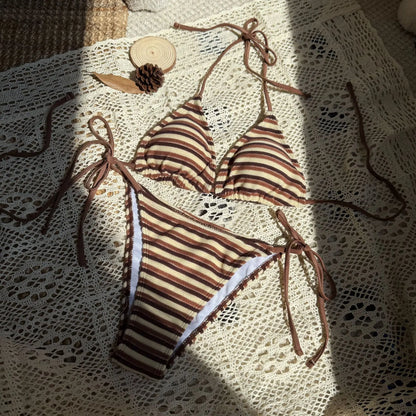 Summer Print Swimsuits Tankini Sets Fashion Split Colored Bikini Striped Swimming Suit Open Back Swimsuit