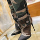 Women's Camouflage Thin High Heel Knee High Boots