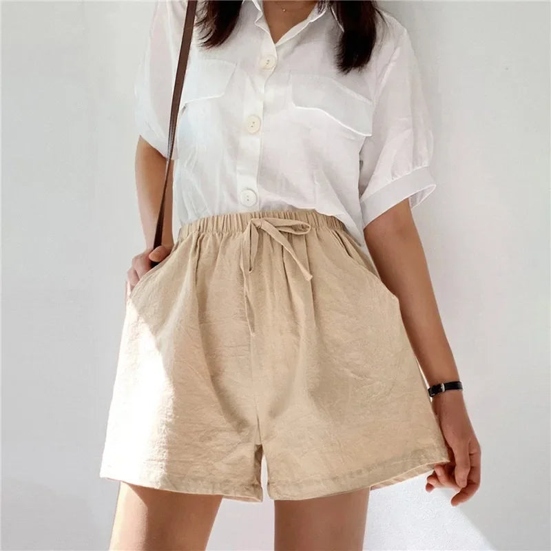Basic Plus Size High Waisted Women Cotton Shorts