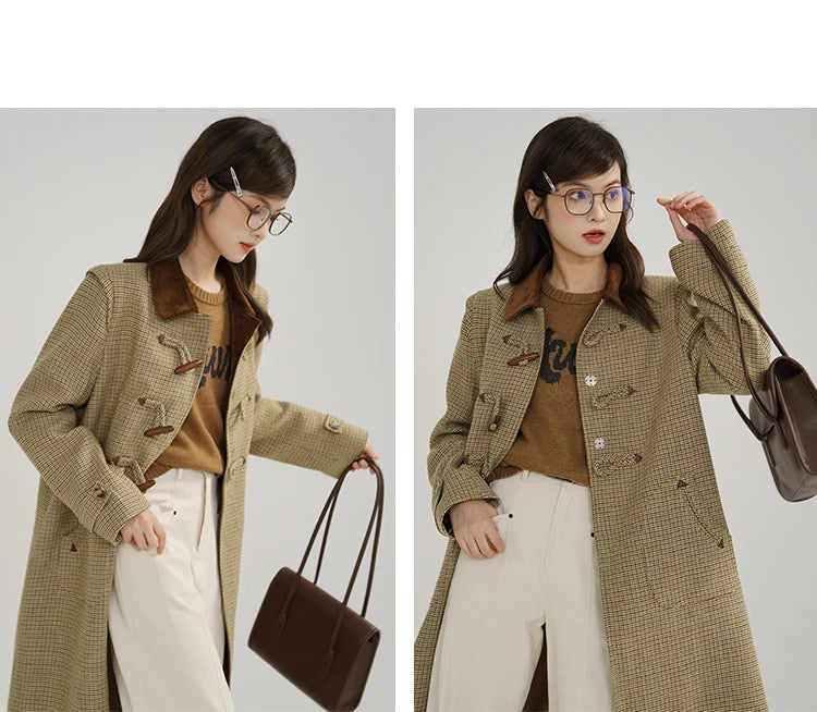 Classic Houndstooth Wool Coat – British Style Single-Breasted Winter Jacket