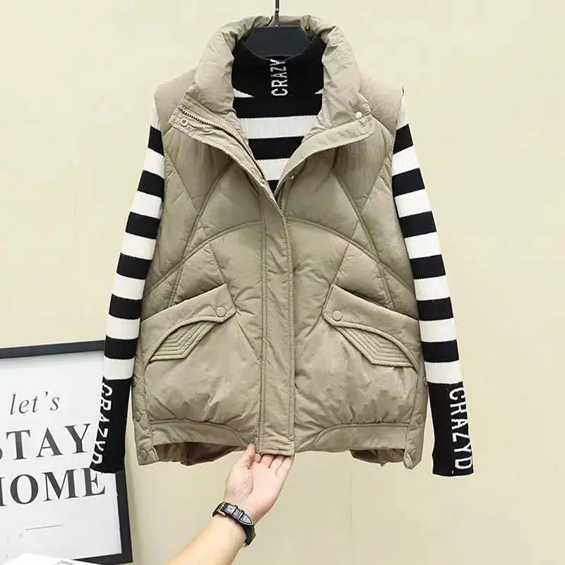 Stylish Corduroy Khaki Puffer Vests
