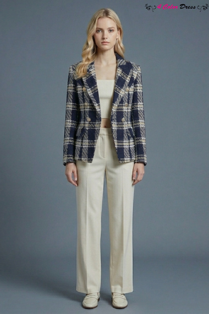 Premium Plaid Woolen Suit Jacket – Blazer Outfits for Women & Elegant Workwear Style
