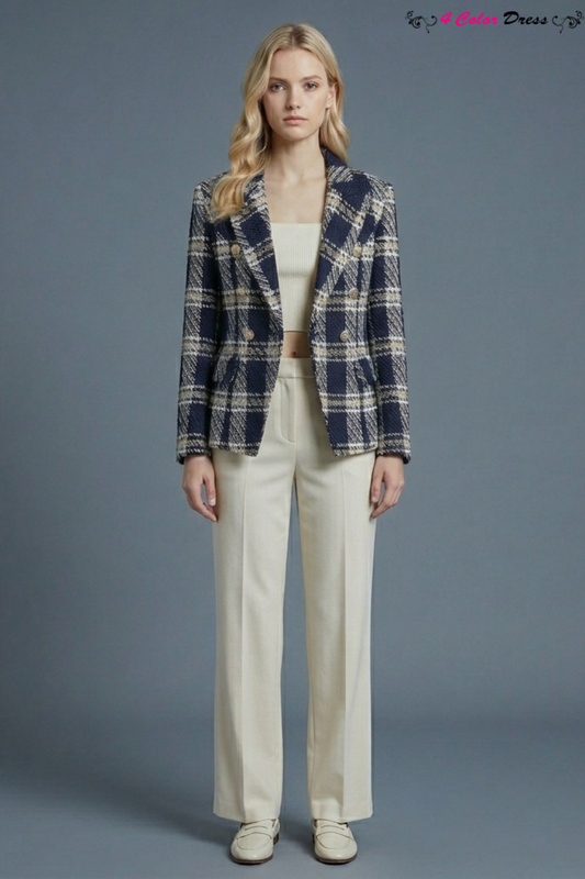 Premium Plaid Woolen Suit Jacket – Blazer Outfits for Women & Elegant Workwear Style