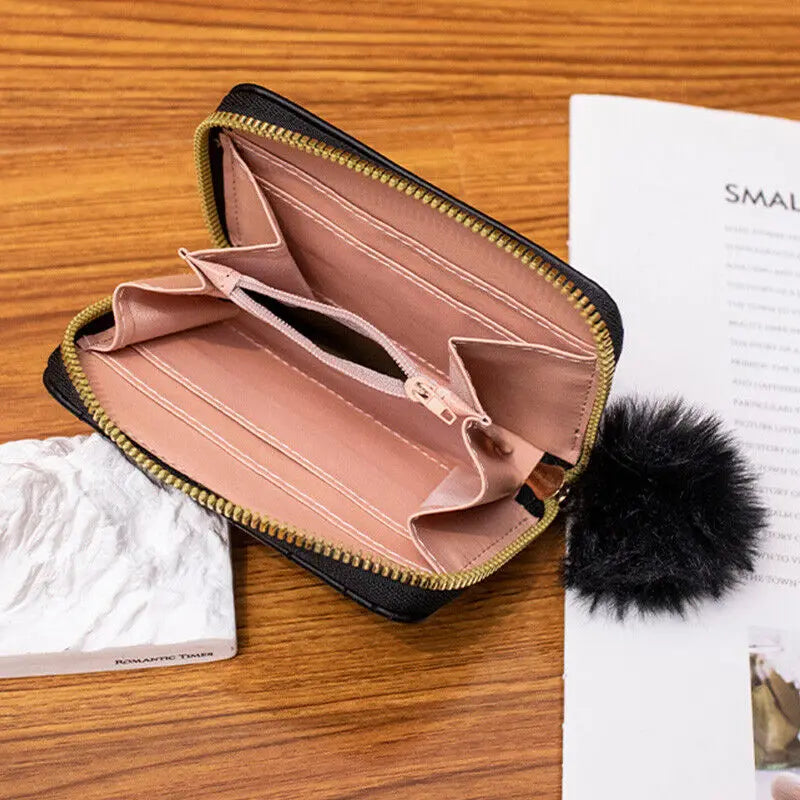 Womens Mini Triangle Leather Wallet Large Capacity Clutch Casual Coin Purse Handbag
