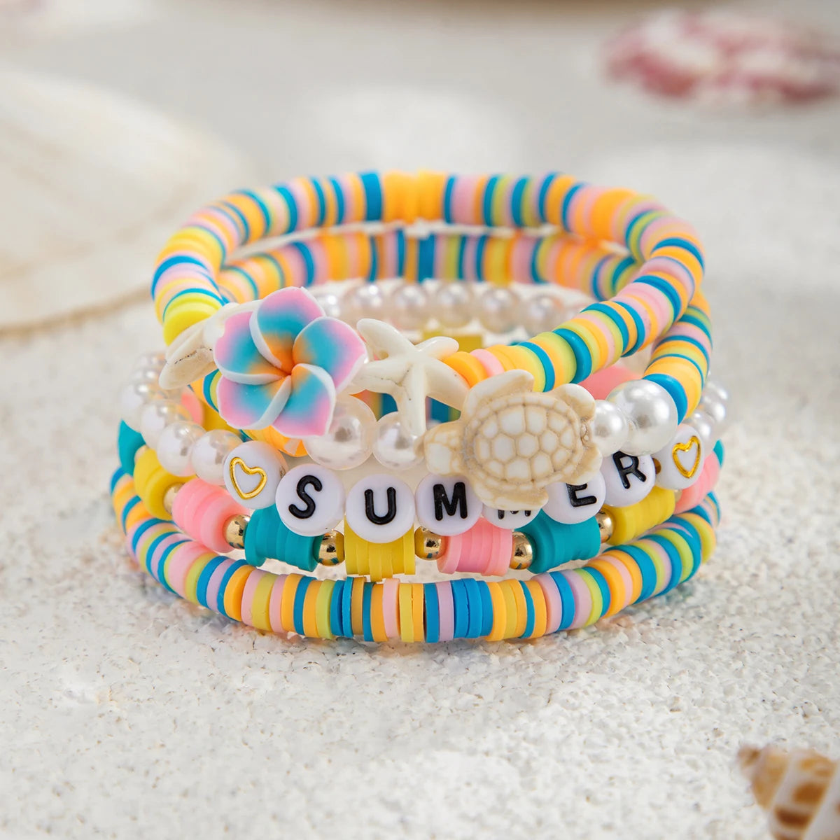 Tropical Hawaii Vibes - Colorful Summer Heishi Bead Bracelet Stack