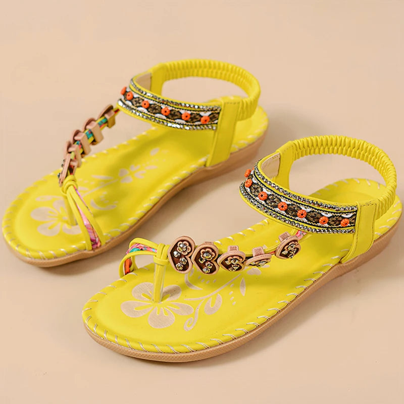 Fashion Bohemian Sandals For Women Summer Flower Flat Shoes Luxury Designer Sandals Outdoor Sports Beach Shoes