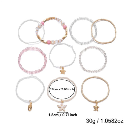 Maldives Luxury Resort Vibes - Elegant Pearl & Shell Beach Bracelet Stack