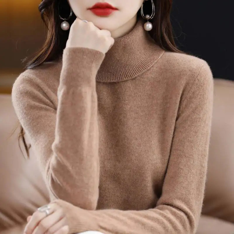 Womens Pure Wool Turtleneck Plus Size Knitted Sweaters