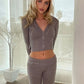 Long Sleeve Zipper Solid Knitted 2 Piece Sets Women Tracksuits