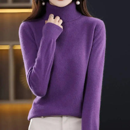 Womens Pure Wool Turtleneck Plus Size Knitted Sweaters