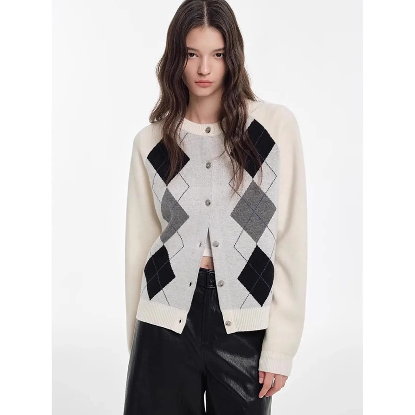 Diamond Square Slice Patterned Elegant Autumn Cardigan