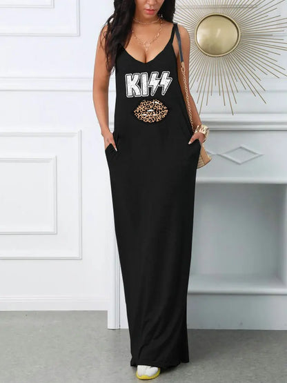Edgy Black Graphic Maxi Dress for an Effortless Casual Street Style