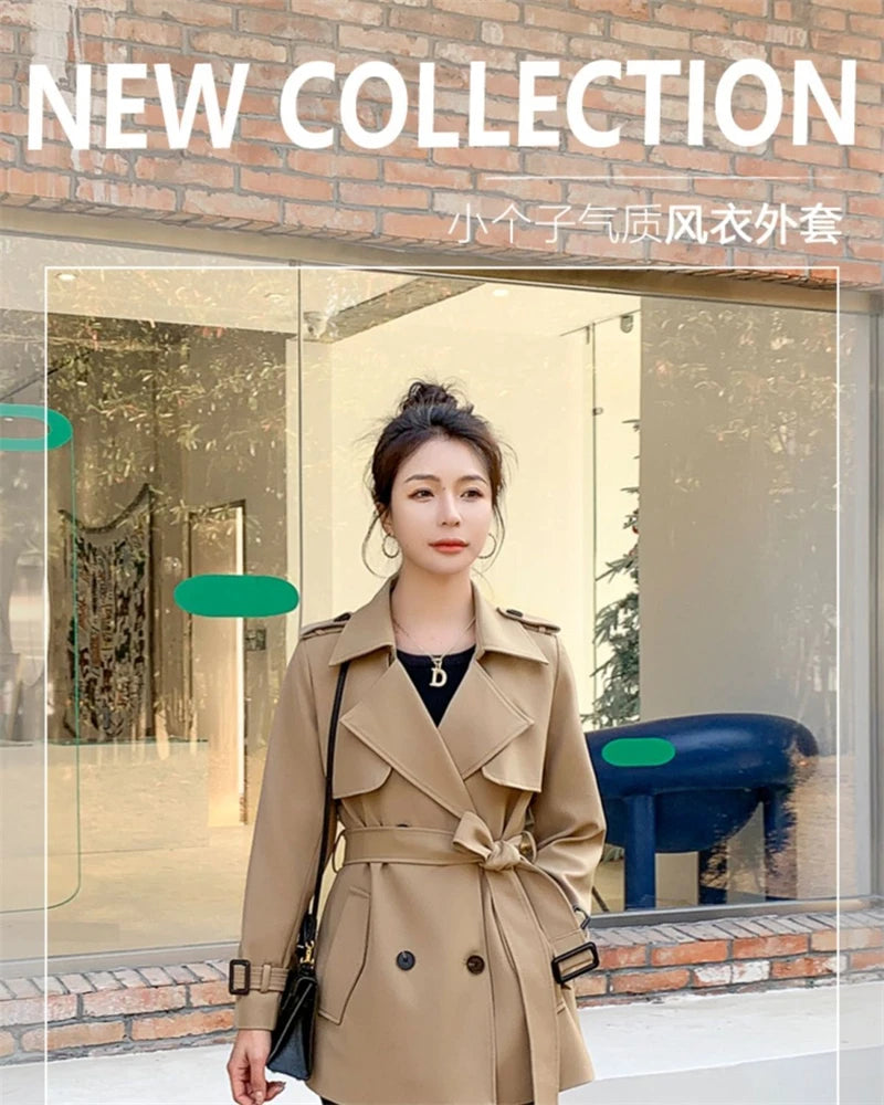Womens Korean Style Long Khaki Red Trench Coat
