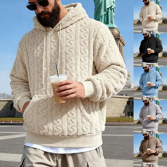 Mens Teddy Fleece Hoodie Warm Plush Oversized Streetwear Sweatshirt