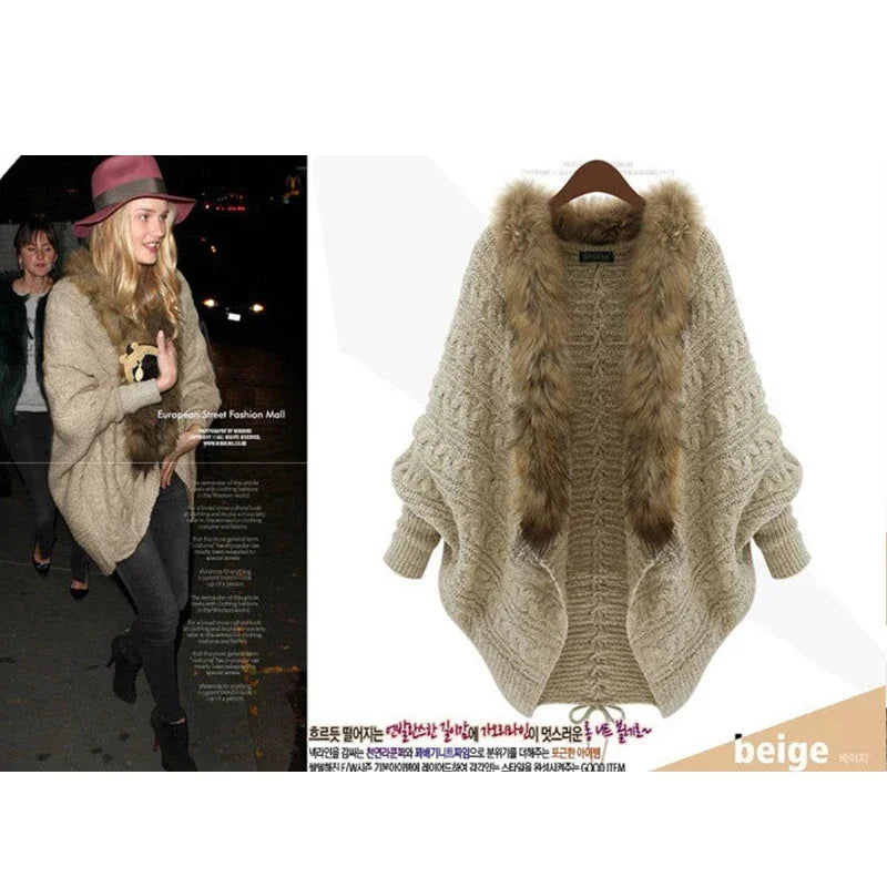 New Womens Lapel Neck Wool Cape Poncho Cardigan