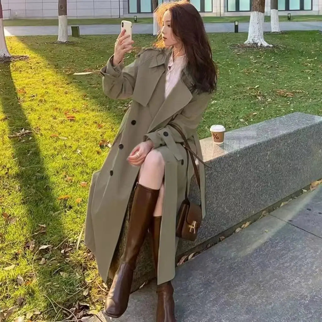 Womens Oversize Long Single Breasted Trench Coat