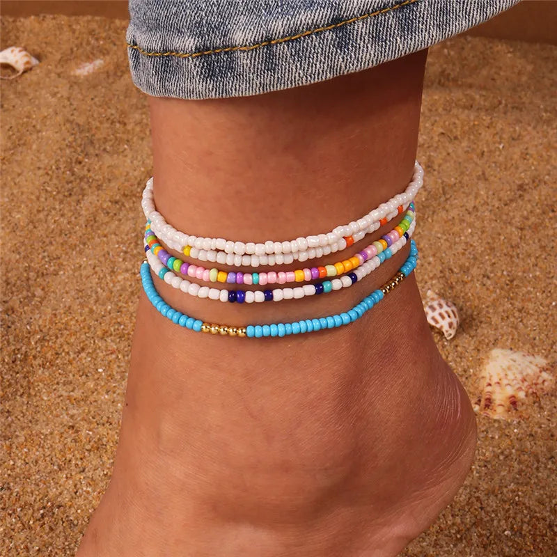 5 Pieces Colorful Beads Ankle Bracelet