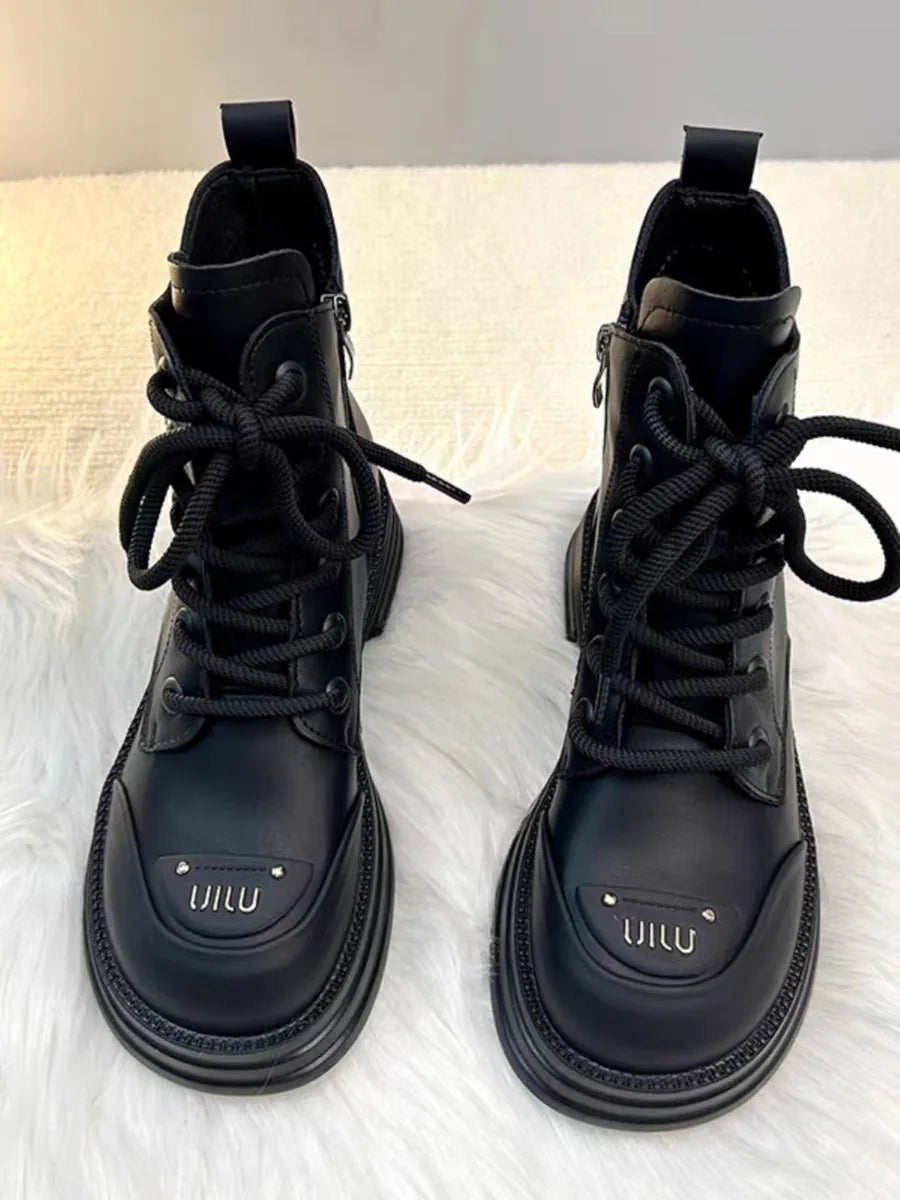 High-Top Women’s Martin Boots – Spring 2025 Round Toe Lace-Up Platform Ankle Boots