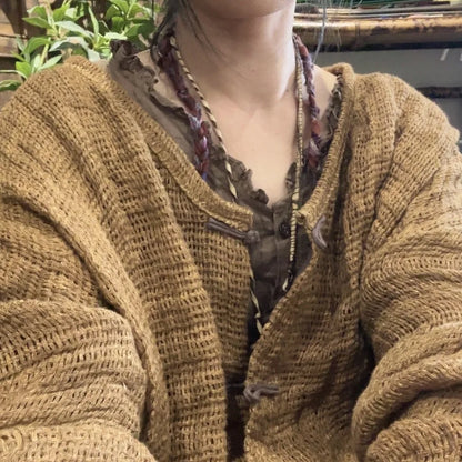 Vintage V-Neck Knit Cardigan Jacket for Women – Autumn Winter 2025