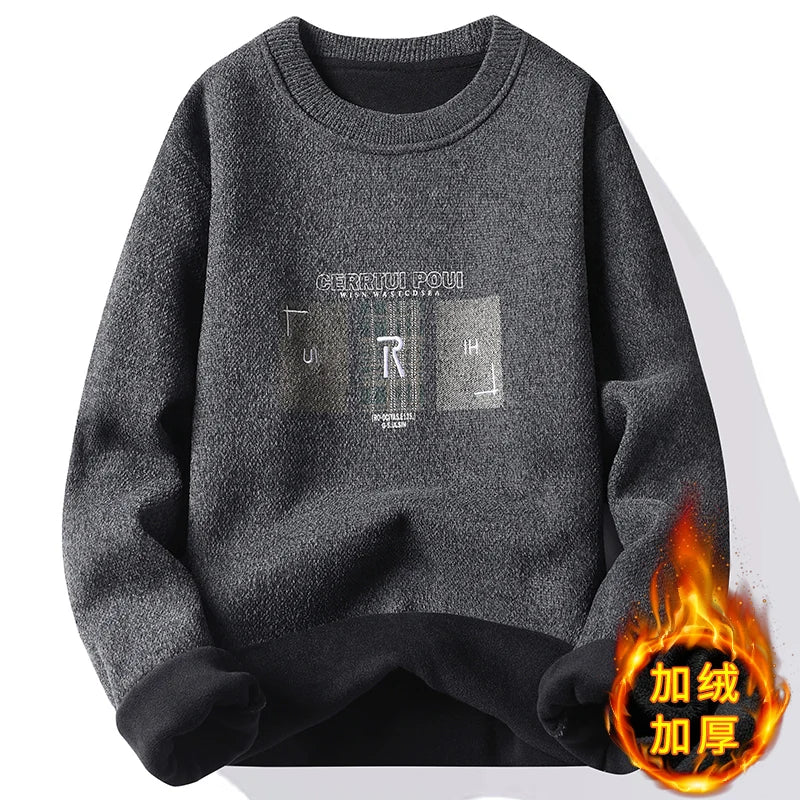 Mens Fleece O Neck Sweater Warm Soft And Thick For Winter Autumn