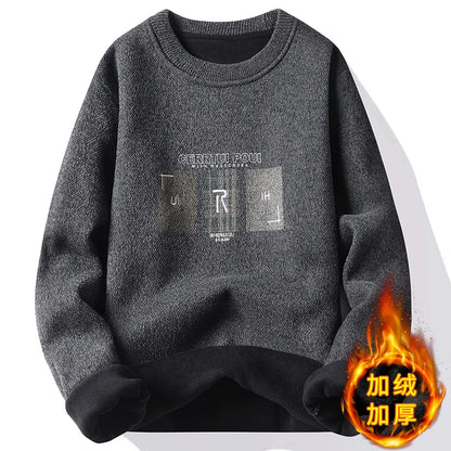 Mens Fleece O Neck Sweater Warm Soft And Thick For Winter Autumn