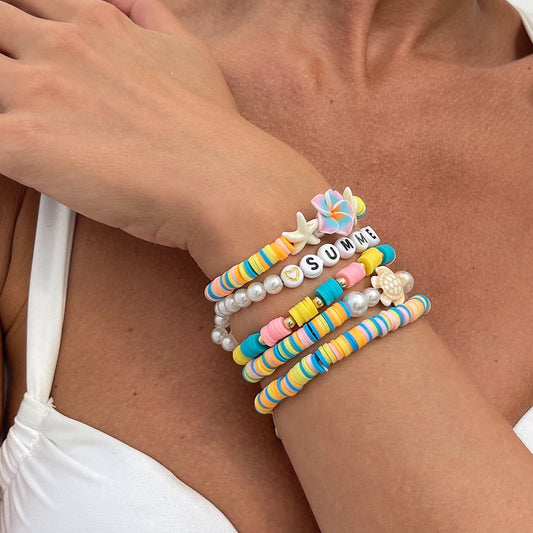 Tropical Hawaii Vibes - Colorful Summer Heishi Bead Bracelet Stack