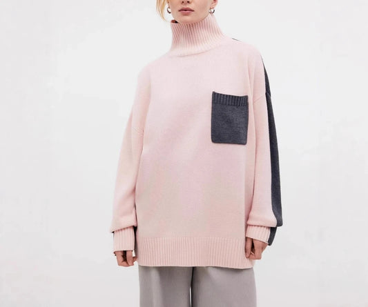 Minimalist Chic: Oversized Color Block Turtleneck Sweater