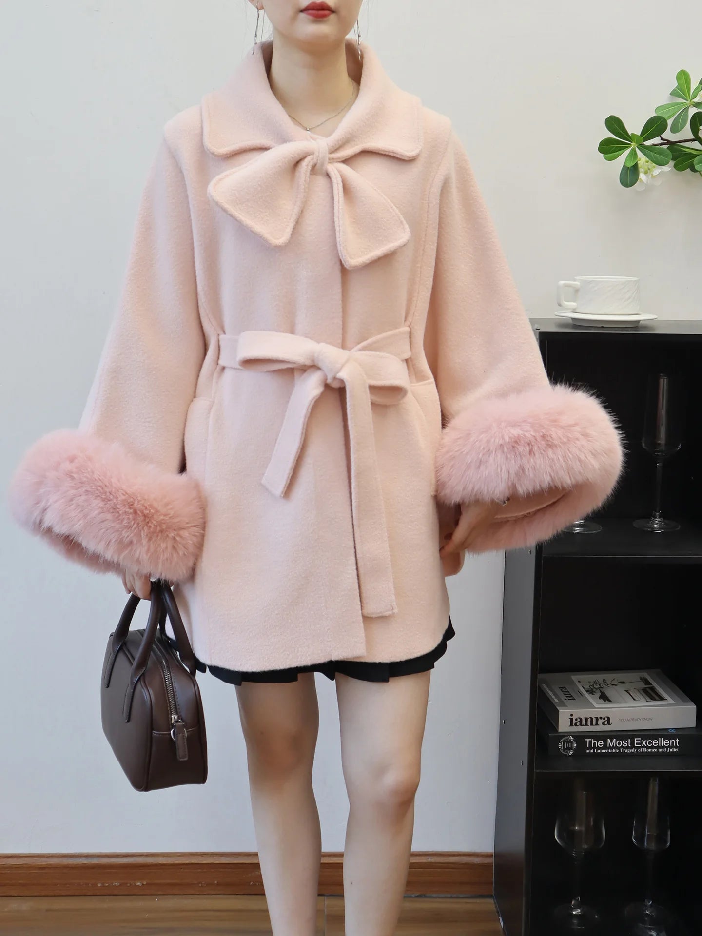 Lace-Up Wool-Blend Cape Coat – Elegant Autumn Winter Overcoat for Women