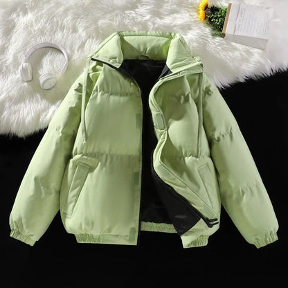 Plus Size Stand Collar Puffer Jacket for Effortless Cozy Winter Street Style Comfort