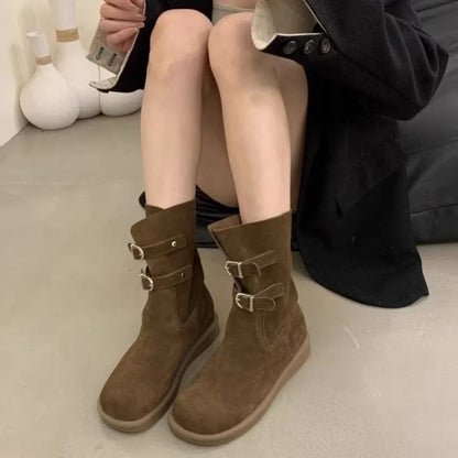 Buckle Decoration Slip On Comfortable Simple Winter Boots For Women
