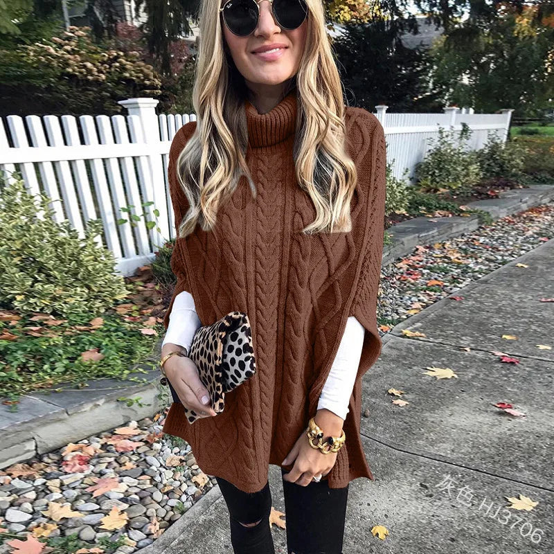 2025 Womens Knitted Turtleneck Sweater Casual Relaxed Twist Knit Pullover Lazy Commute Style