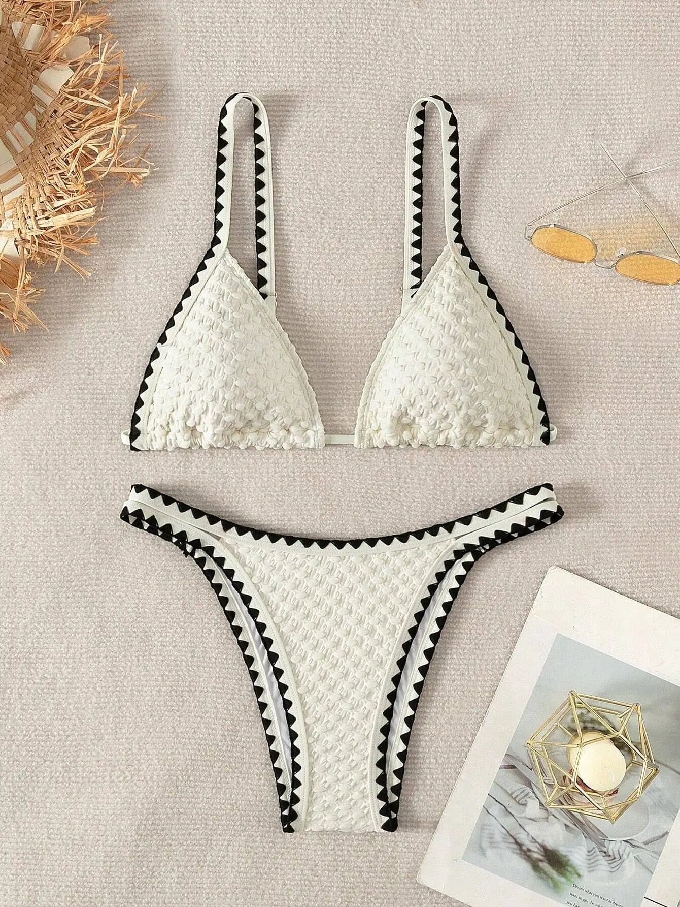 Two Pieces New White Bandage Stripe Bikini