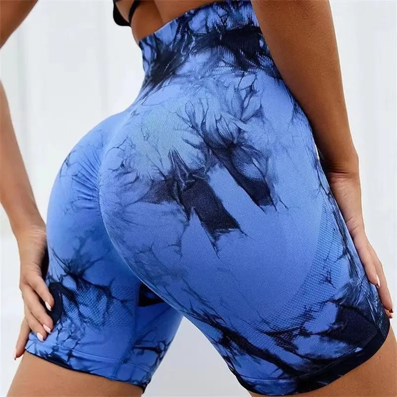 Womens Seamless Tie Dye Push Up Yoga Fitness Shorts