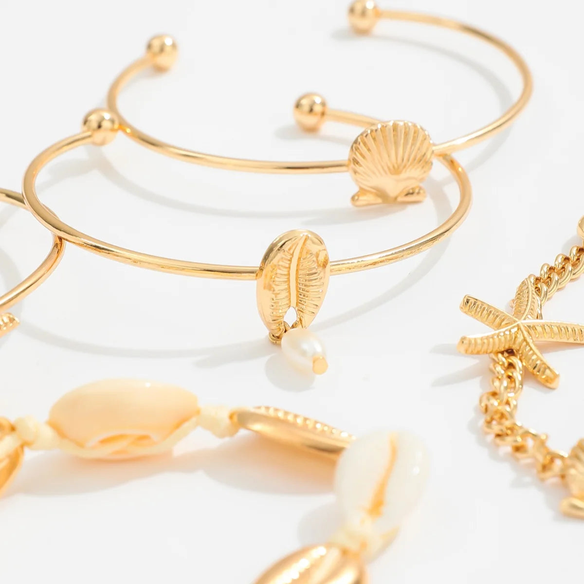 Greek Goddess Vibes - Elegant Gold Sea Shell Charm Bracelet Stack