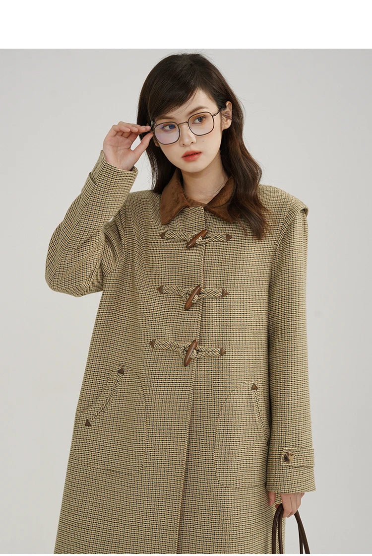 Classic Houndstooth Wool Coat – British Style Single-Breasted Winter Jacket
