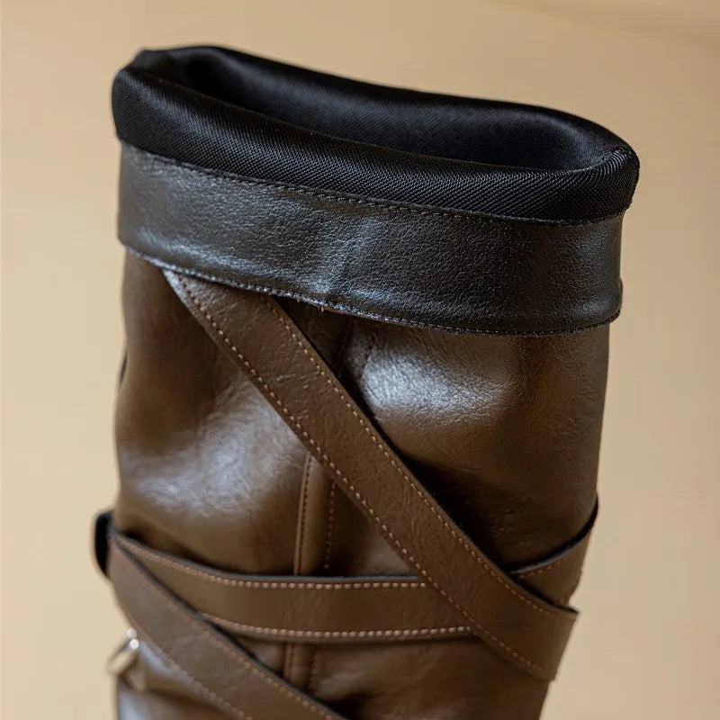 Women’s Knee-High High Heel Riding Boots 2025 – PU Leather Platform Princess Slim Boots