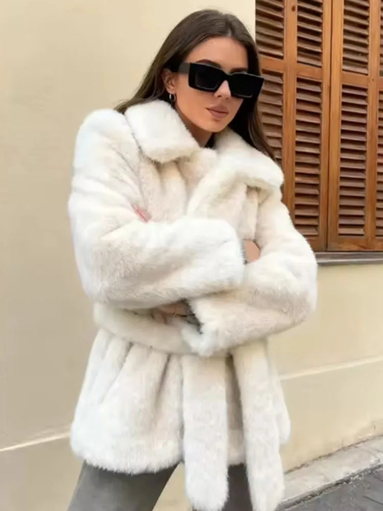 Fluffy Thick Faux Fur Overcoat For Women