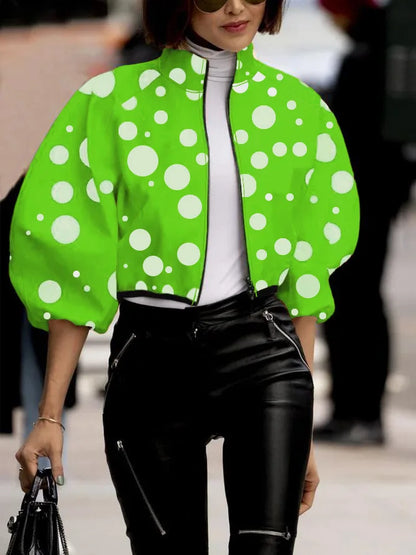 Printed Short Zip Jacket for Women – Chic Street Style Spring Coat 2026