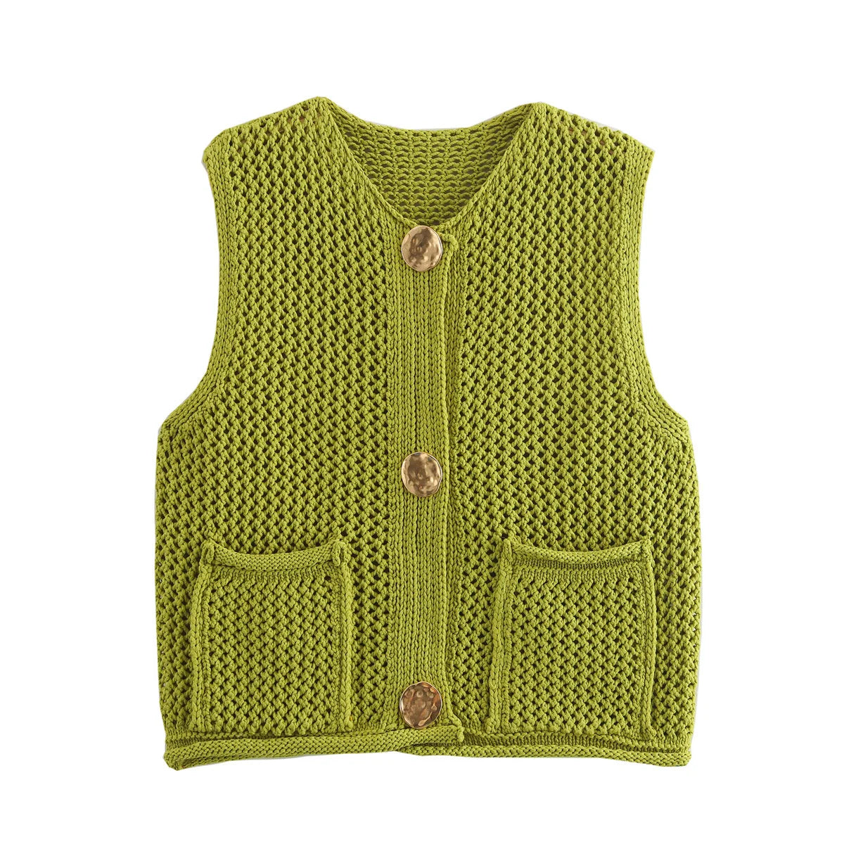 Womens Elegant Round Collar Single Breasted Buttoned Sweaters