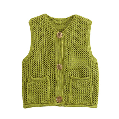 Womens Elegant Round Collar Single Breasted Buttoned Sweaters