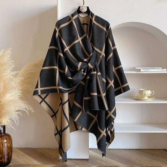 Black Edge Plaid Womens Winter Cardigan Sweaters