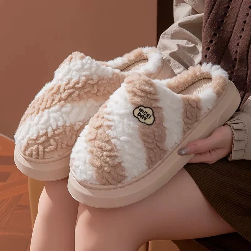 Womens Warm Plush Indoor Slippers